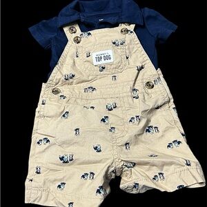 Carter's  Mommy Top Dog Tan Overalls with Dog Print
